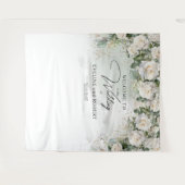 Boho White Roses groen en gouden bruiloft Wandkleed (Voorkant (horizontaal))