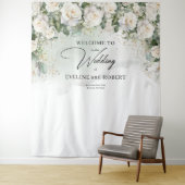 Boho White Roses groen en gouden bruiloft Wandkleed (In situ)