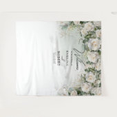 Boho White Roses groen en gouden bruiloft Wandkleed (Voorkant (horizontaal))
