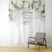 Boho White Roses groen en gouden bruiloft Wandkleed (In situ)