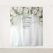 Boho White Roses groen en gouden bruiloft Wandkleed (Voorkant)