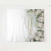 Boho White Roses groen en gouden bruiloft Wandkleed (Voorkant (horizontaal))