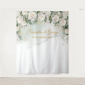 Boho White Roses groen en gouden bruiloft Wandkleed (Voorkant)