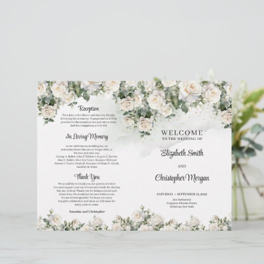 Boho White Roses groen en gouden ceremonie (Staand voorkant)