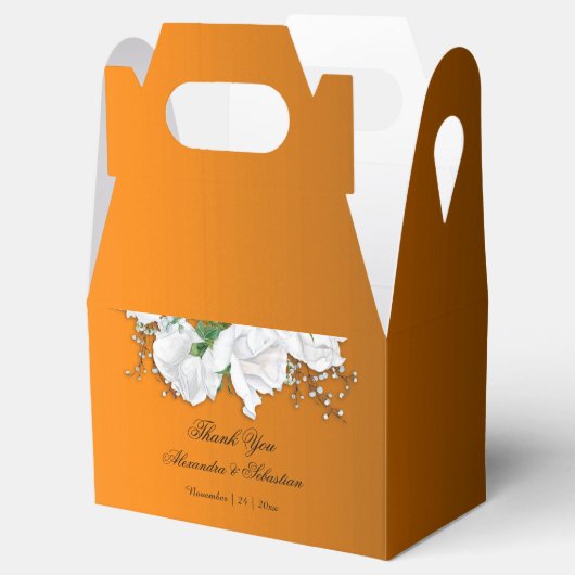 Boho White Roses op Oranje bruiloft Bedankdoosjes (Geopend)
