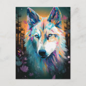Boho White Wolf Surreal Wildlife Art Briefkaart (Voorkant)