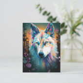 Boho White Wolf Surreal Wildlife Art Briefkaart (Staand voorkant)
