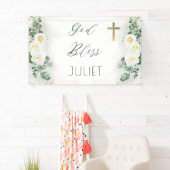 Boho WhiteRose Floral Eucalyptus Baptism God zegen Spandoek (Insitu)