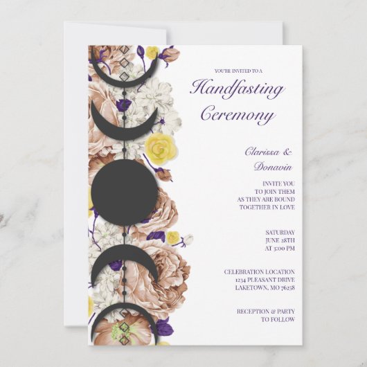 Boho Wiccan Floral Moon Phase Handfasting Kaart (Voorkant)