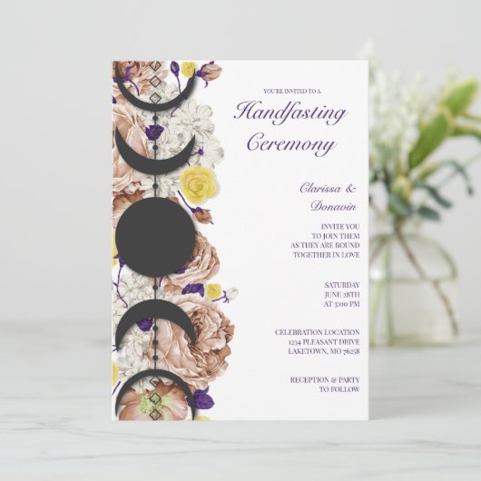 Boho Wiccan Floral Moon Phase Handfasting Kaart (Staand voorkant)
