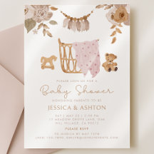 Boho Wieg & Bloemen Baby shower Uitnodiging