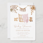 Boho Wieg & Bloemen Baby shower Uitnodiging (Voorkant)