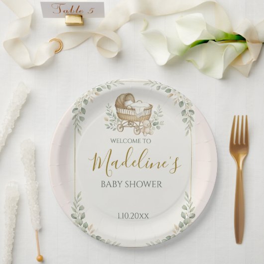 Boho Wieg Greenery Baby Shower Papieren Bordje (Huwelijk)