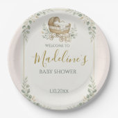 Boho Wieg Greenery Baby Shower Papieren Bordje (Voorkant)