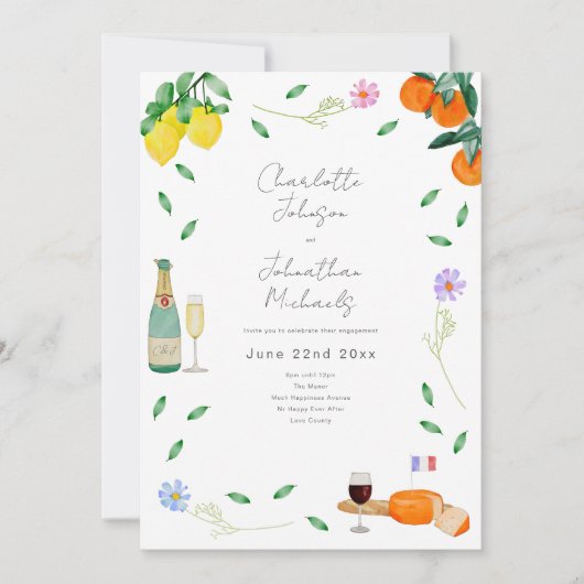 Boho wijn en kaas verlovingsfeest kaart (Voorkant)