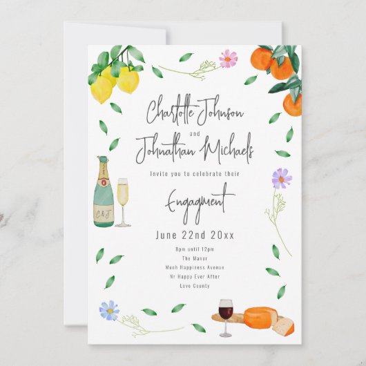 Boho wijn en kaas verlovingsfeest kaart (Voorkant)