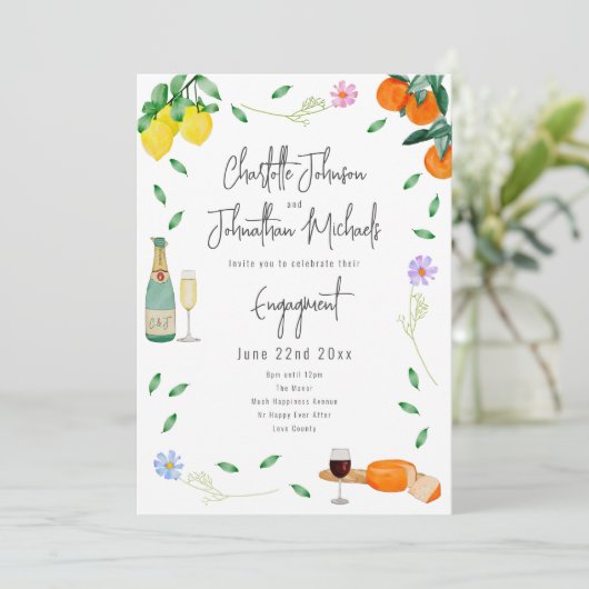 Boho wijn en kaas verlovingsfeest kaart (Staand voorkant)