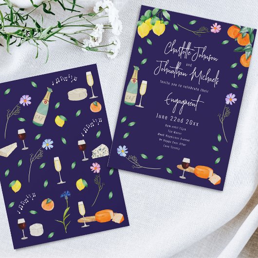 Boho wijn en kaas verlovingsfeestje kaart