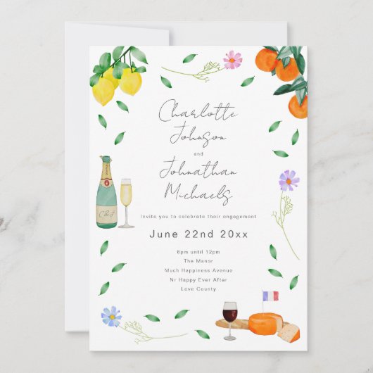 Boho Wijn & Kaas Verloving Feestje Kaart (Voorkant)
