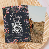 Boho wild bloemen trouwfoto QR RSVP