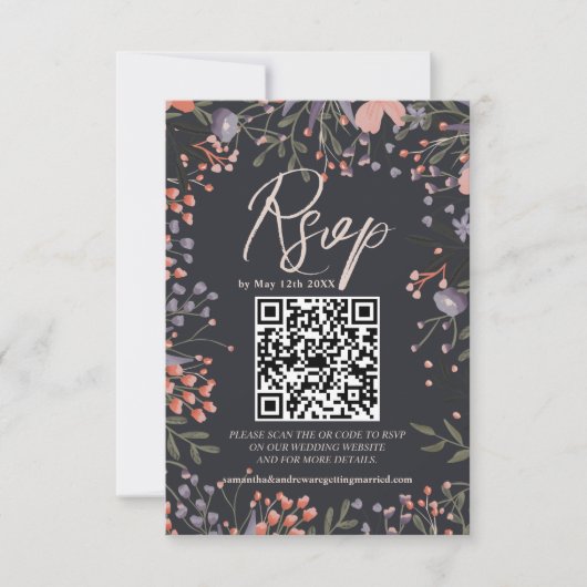 Boho wild bloemen trouwfoto QR RSVP (Voorkant)