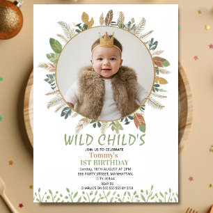 Boho Wild Child 1e Verjaardag Foto Uitnodiging