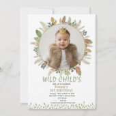 Boho Wild Child 1e Verjaardag Foto Uitnodiging (Voorkant)