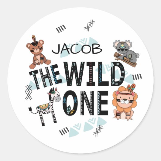 Boho Wild Een 1e Verjaardag Ronde Sticker (Voorkant)