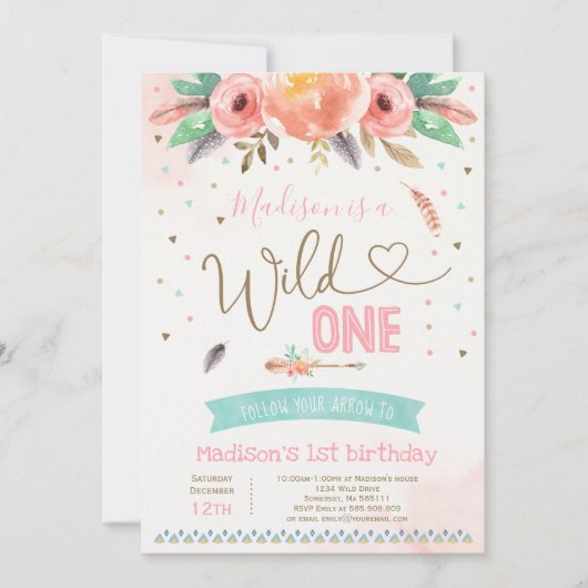 Boho Wild Eén dag uitnodiging Waterverf Boho (Voorkant)