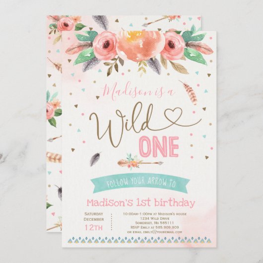 Boho Wild Eén dag uitnodiging Waterverf Boho (Voorkant / Achterkant)