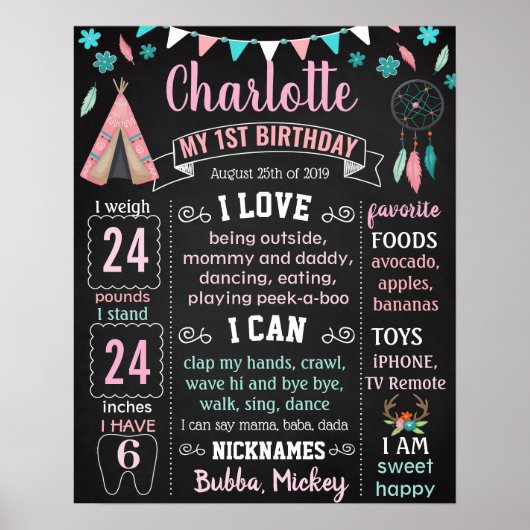 Boho Wild een Indiaanse geboortedag Poster (Voorkant)