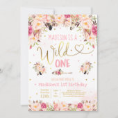 Boho Wild Eén verjaardag Uitnodiging Waterverf Boh (Voorkant)