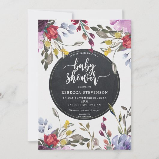 boho wild flower floral baby shower uitnodiging (Voorkant)