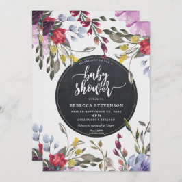 boho wild flower floral baby shower uitnodiging