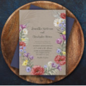 Boho Wild Flower Kraft & Paars Wedding Kaart