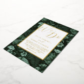 Boho Wild Flowers Green & Gold Script Wedding Folie Uitnodiging (Gedraaid)