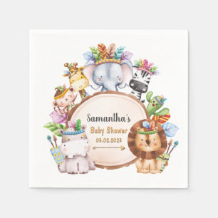 Boho Wild Giraffe Zebra Elephant Baby shower Servet