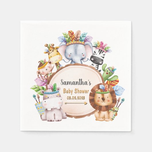 Boho Wild Giraffe Zebra Elephant Baby shower Servet (Voorkant)
