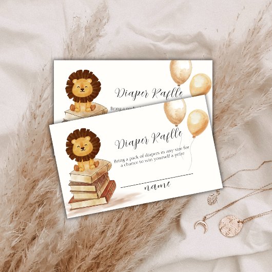 Boho Wild Lion Balloon Diaper Raffle Baby shower Informatiekaartje