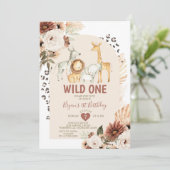 Boho Wild ONE Birthday Safari Animals Pampas Grass Kaart (Staand voorkant)