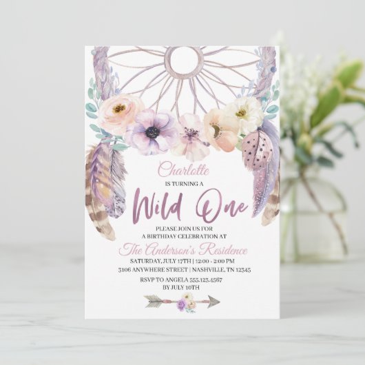 Boho Wild One Dreamcatcher Verjaardagsuitnodiging Kaart (Staand voorkant)