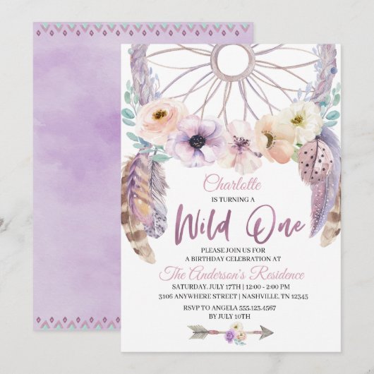 Boho Wild One Dreamcatcher Verjaardagsuitnodiging Kaart (Voorkant / Achterkant)