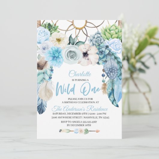 Boho Wild One Drocatcher Birthday Uitnodiging (Staand voorkant)