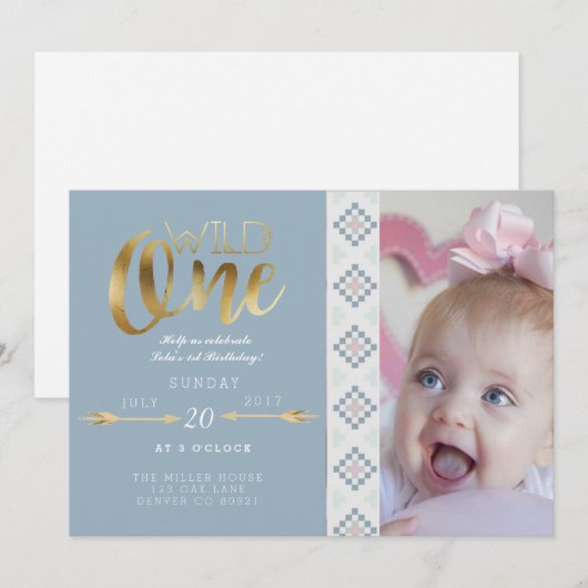 Boho Wild One | Eerste verjaardag Kaart (Voorkant / Achterkant)