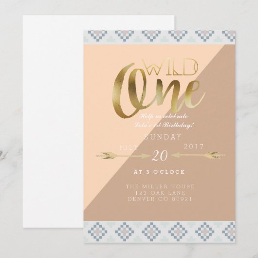 Boho Wild One | Eerste verjaardag Kaart (Voorkant / Achterkant)