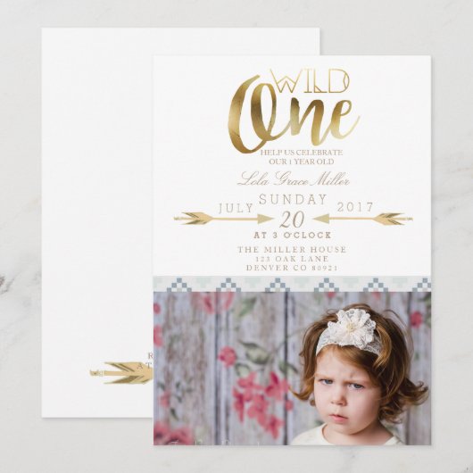Boho Wild One | Eerste verjaardag Kaart (Voorkant / Achterkant)