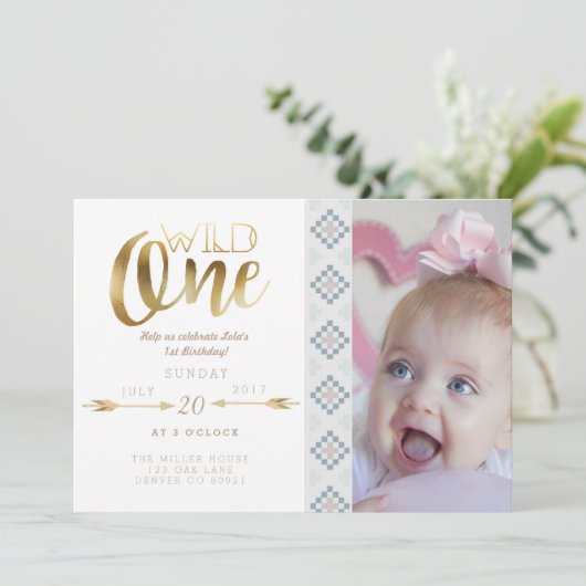 Boho Wild One | Eerste verjaardagsfeestje uitnodig Kaart (Staand voorkant)