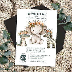 Boho Wild One Floral Baby shower Kaart