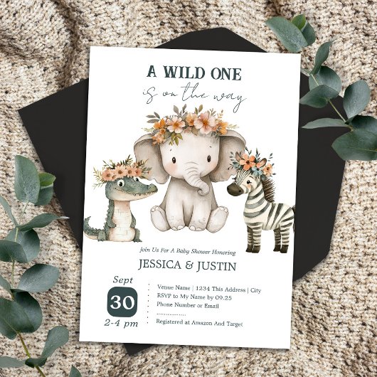 Boho Wild One Floral Baby shower Kaart