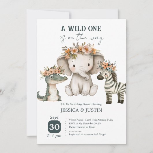 Boho Wild One Floral Baby shower Kaart (Voorkant)